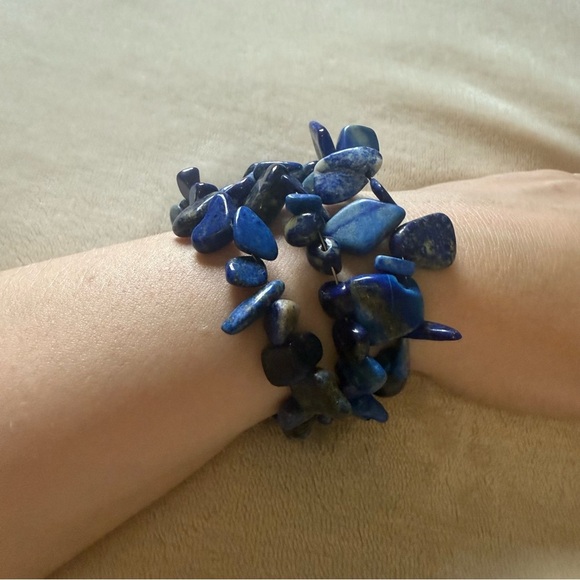 Lapis Lazuli Blue Gemstone Wrap Bracelet - Picture 5 of 7
